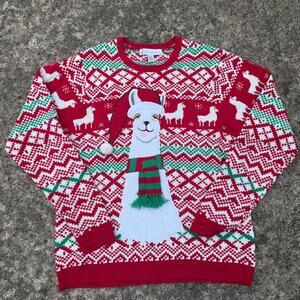 Jolly Sweaters Red Christmas Llama Sweater - Size XL
